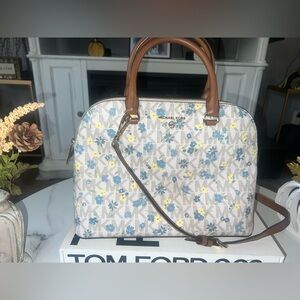 Michael Kors Beige Floral Handbag with Brown Accents